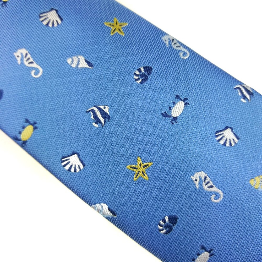 Chaps Ralph Lauren Men’s Nautical Tie Blue Fish Print 3” Silk-Look NWT Preppy